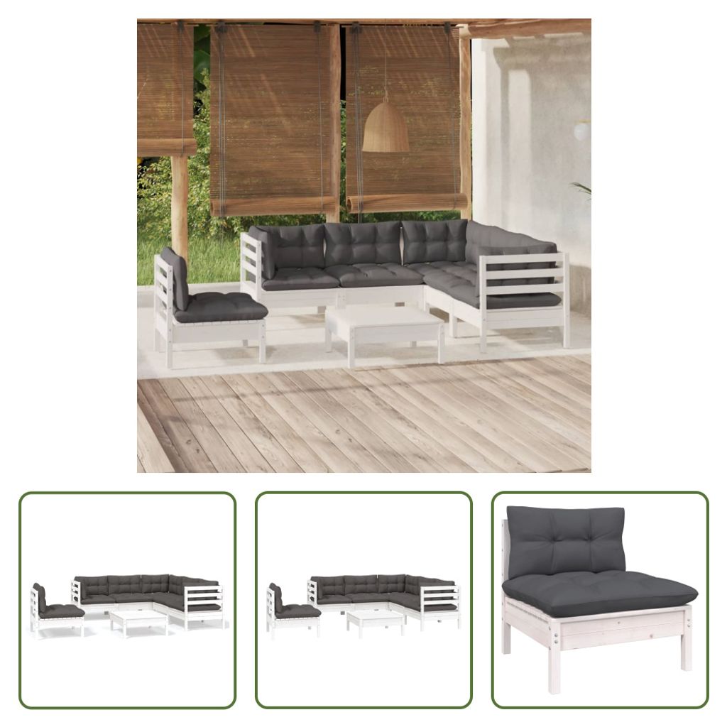 The Living Store 6-tlg. Garten-Lounge-Set mit Kissen Weiß Produktbild 