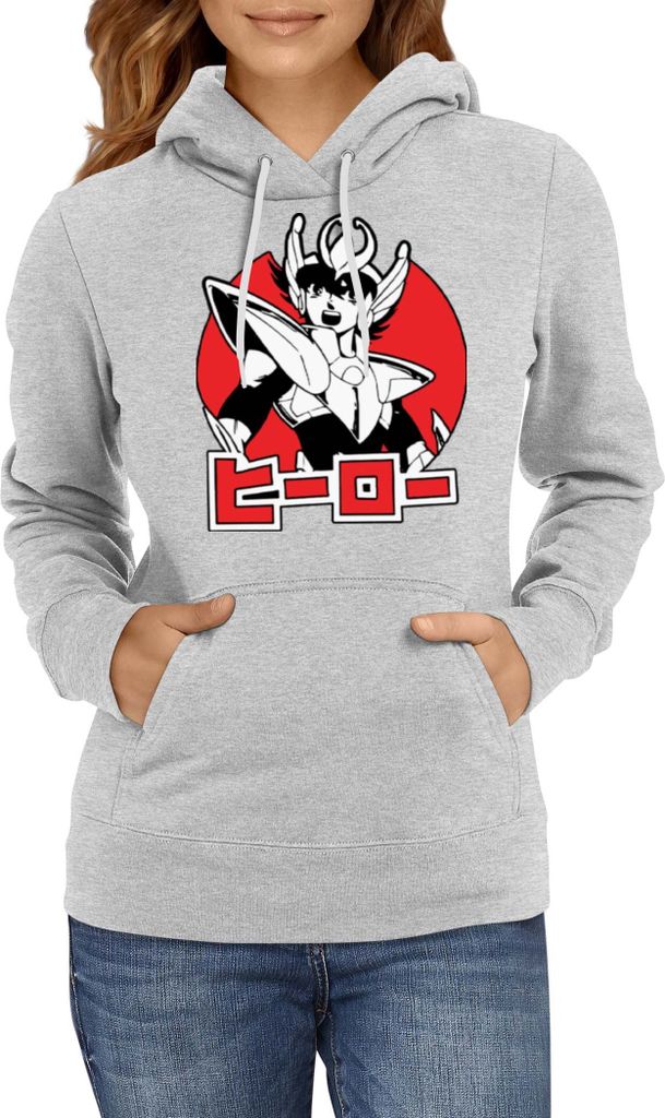 Damen Kapuzenpullover Japan Manga Anime Comics Saint Anime Seiya Pegasus 01, Lady S / Grau