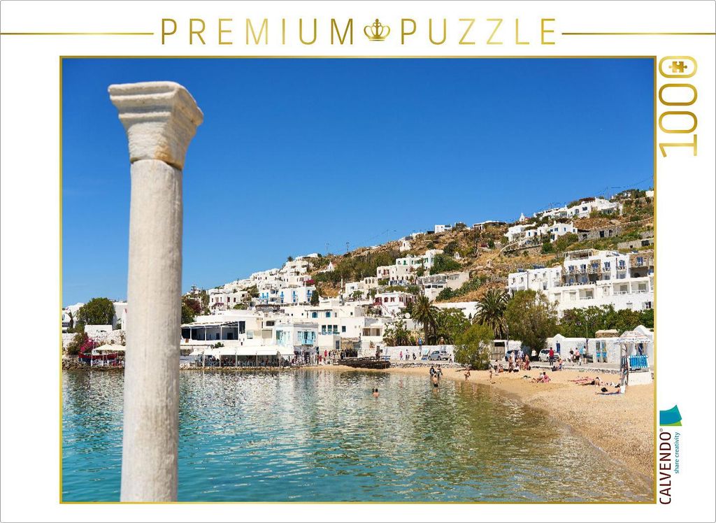 CALVENDO Puzzle Sommerstrand in Mykonos-Stadt - Badefreuden in Griechenland | 1000 Teile Lege-Größe 64x48cm Foto-Puzzle für glückliche Stunden