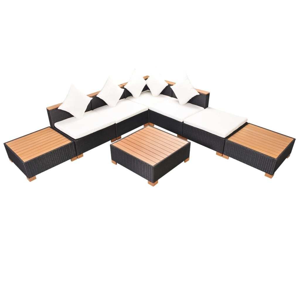 vidaXL 8-tlg. Garten-Lounge-Set mit Auflagen Poly Rattan Schwarz
