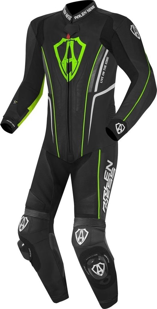 Combinaison en cuir une pièce Arlen Ness Losail, noir/vert, Image du produit 