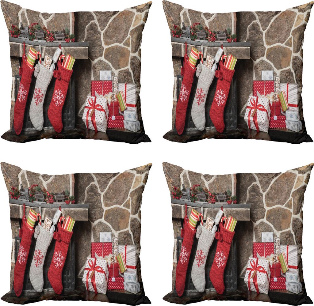 ABAKUHAUS Kamin Kissenbezug Set (4 Stück), Strümpfe und Geschenkboxen, Moderner Doppelseitiger Digitaldruck, 45 cm x 45 cm, Mehrfarbig