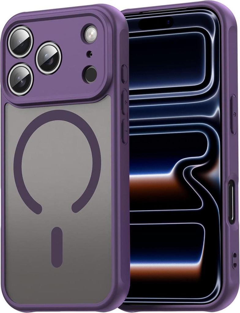 Magnet-Case für iPhone 17 Pro Max Hülle Magsafe Schutzhülle Stoßfest TPU-Rahmen starker Magnetring, Lila
