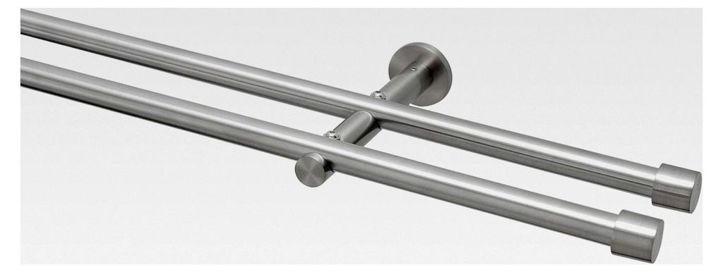 Gardinenstange 160cm Ø 16mm Cap, 2-Lauf, Edelstahl-Optik (ohne Ringe)