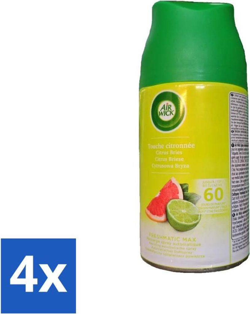 Air Wick - Lufterfrischer Nachfüller - Citrus Breeze - Automatisches Spray - 250 ml - Vorteilspack - 4 Stücke