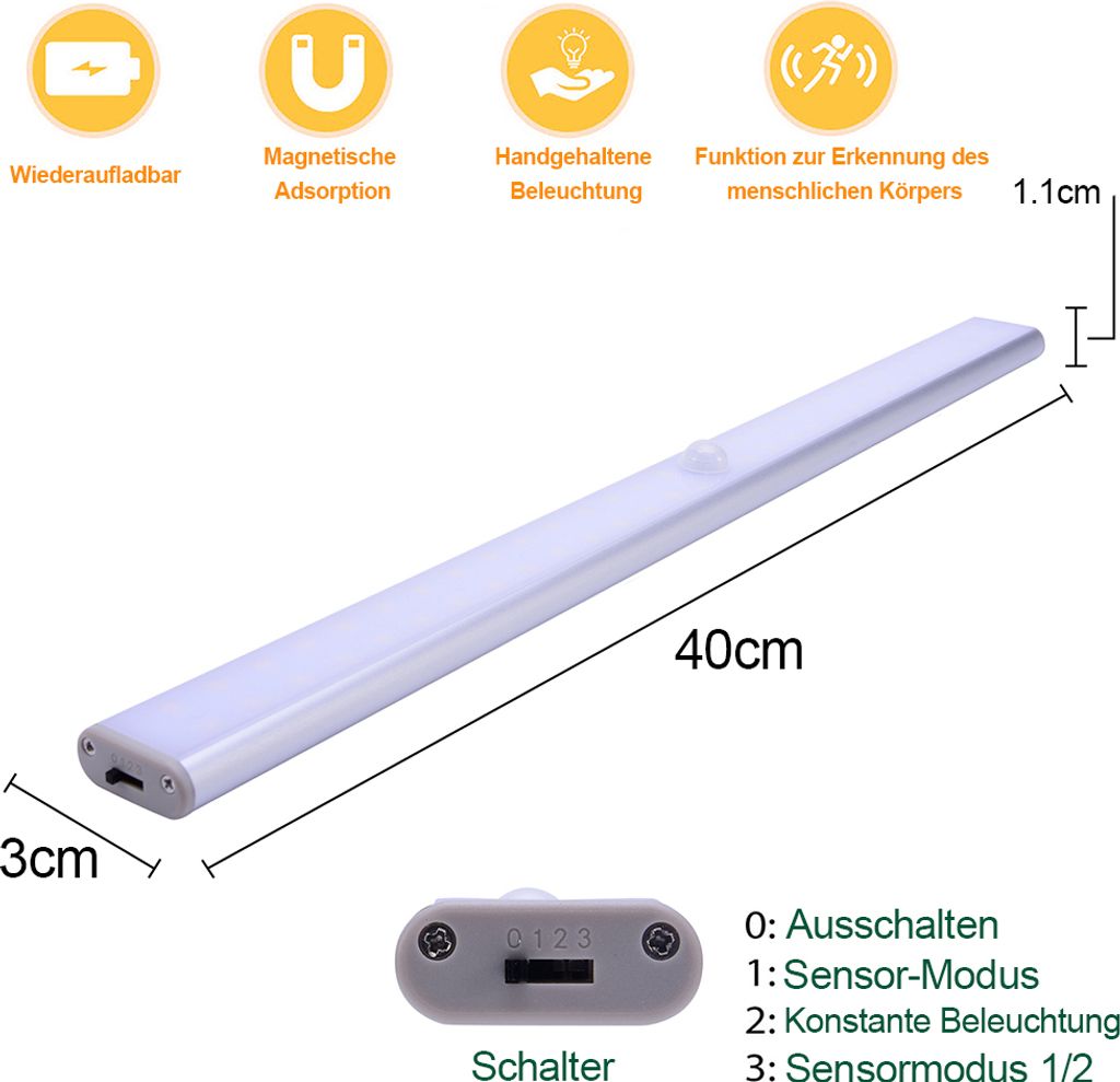 40cm LED Unterbauleuchte Schrankbeleuchtung mit Produktbild 5