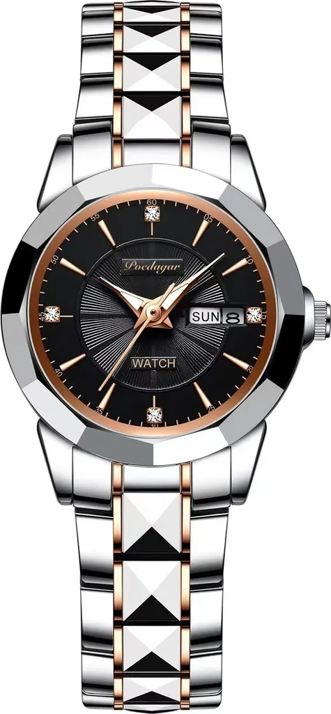 Montre POEDAGAR Elegance KP35043 Argenté et Noir pour Femmes Chic