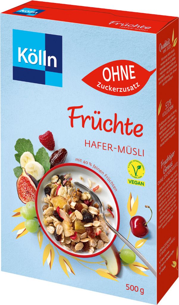 Kölln Frucht ohne Zucker Müsli 500,0 g Produktbild 1
