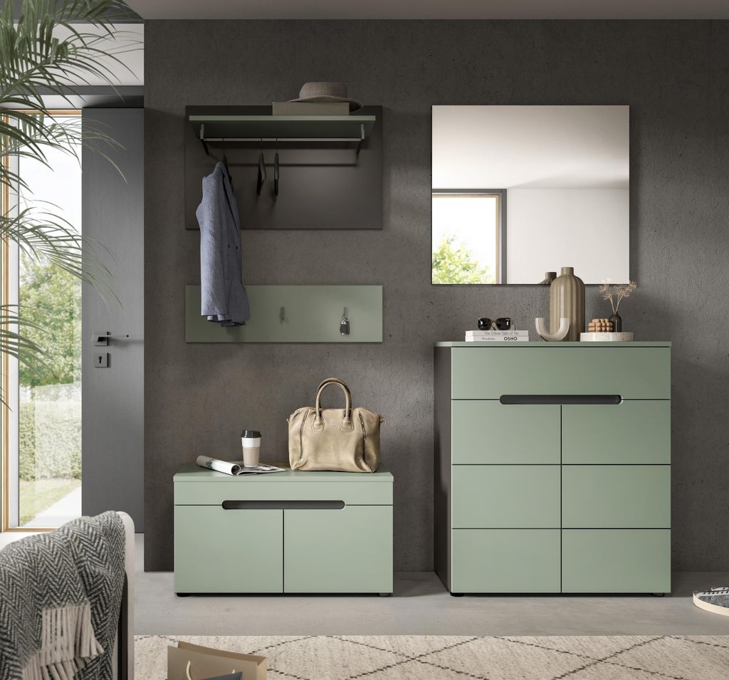 Garderoben-Set >Canu< in Basalt Grau / Smoke Green - 175x190x37cm (BxHxT)