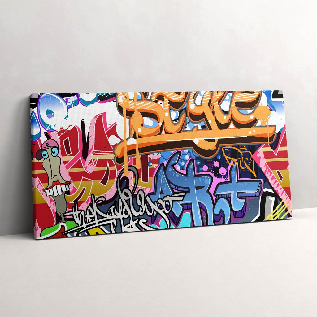 Graffiti-Straßenkunst – Leinwandbild Wandbild – 140x70 cm – Leinwandbilder – Wandbilder – Schlafzimmer – Flur