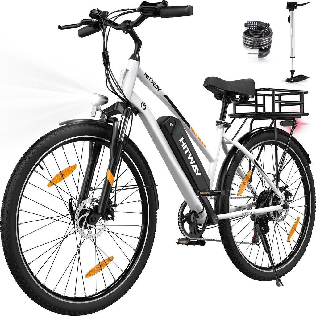 HITWAY E-Bike 28 Zoll Elektrofahrrad, Pedelec 36V/13Ah 468 Wh, MTB,7 Gang, 25km/h, Heckmotor, Kettenschaltung, LCD Display, E-Citybike Damen Herren