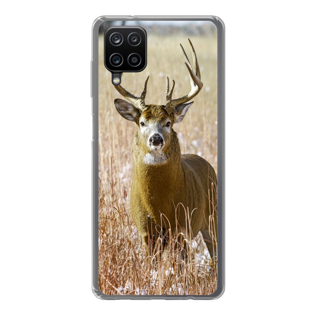 MuchoWow Handyhülle Schutzhülle Hülle für Samsung Galaxy A12 Hirsche - Gras - Herbst - Tiere - Natur - Geweih Silikon Softcase Handy Hülle -...