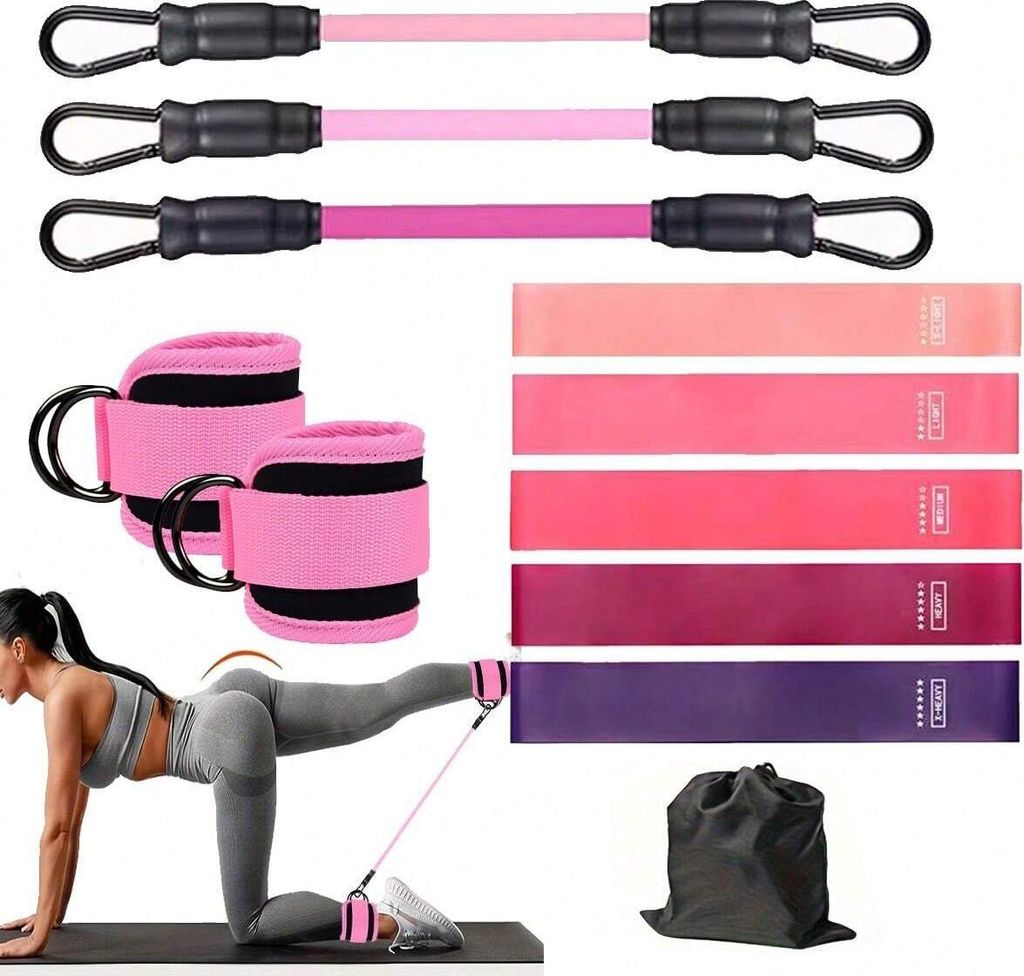 INF Widerstandsbänder Set - 3 TPE Bänder mit Knöchelriemen für Glute Training