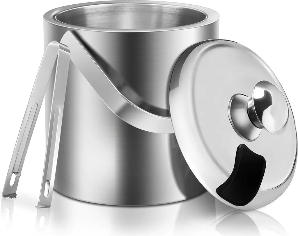 Bac à glaçons inox double paroi avec pelle robuste et pince précise