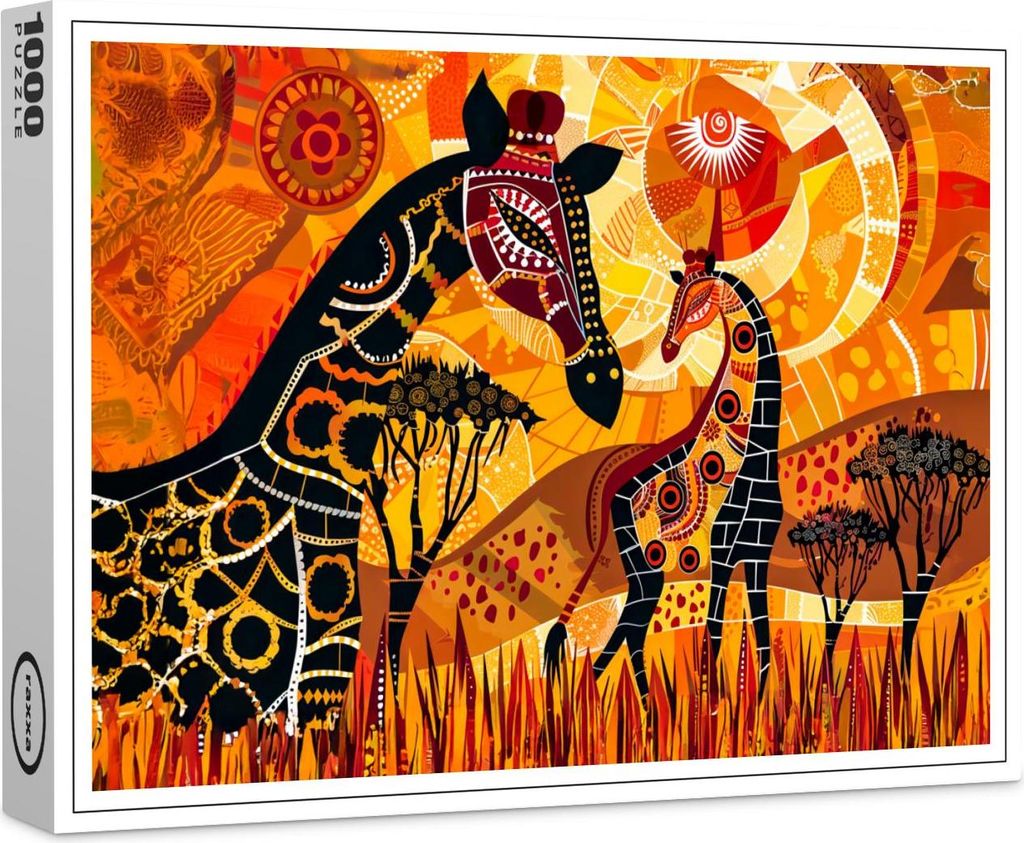 raxxa Premium-Puzzle "African giraffes and sun in tribal style", 1000 Teile