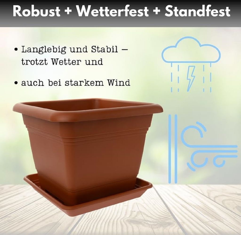Pflanzkübel Salo Quadratisch, 32x32x25,5 Cm – Terracotta-Farbe, Frostsicher, Mit Ablaufloch