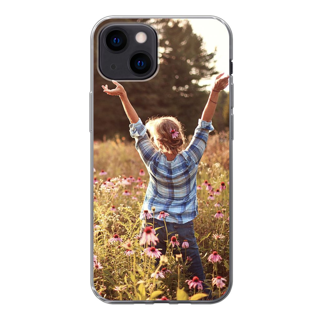 MuchoWow Handyhülle Schutzhülle Hülle für iPhone 13 mini Frau - Blumen - Frühling Silikon Softcase Handy Hülle - Softcase