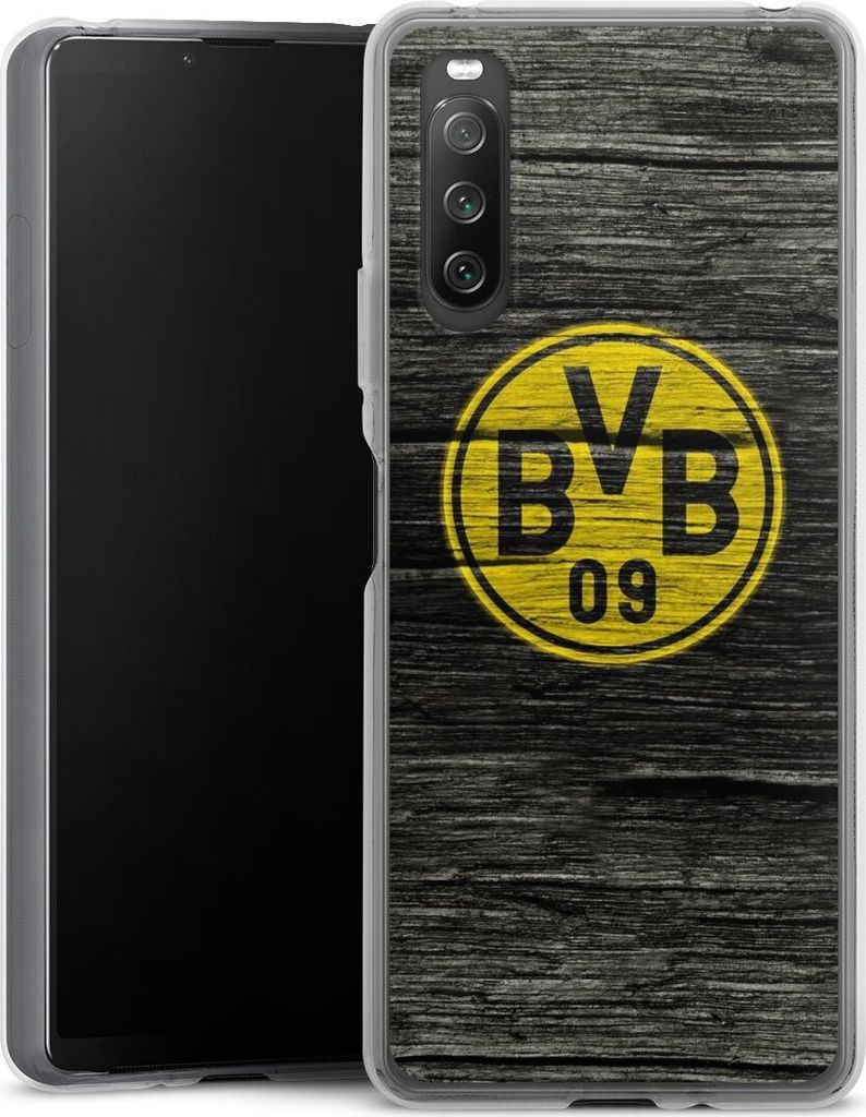 DeinDesign Handyhülle für Sony Xperia 10 IV Silikon Hülle Case Smartphone Schutzhülle BVB Borussia Dortmund Holzoptik