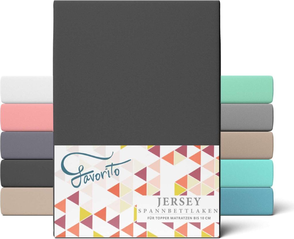 Favorito Jersey Spannbettlaken Topper 100% Baumwolle Spannbetttuch Rundumgummi waschbar pflegeleicht hochwertig strapazierfähig 140x200 cm Schwarz
