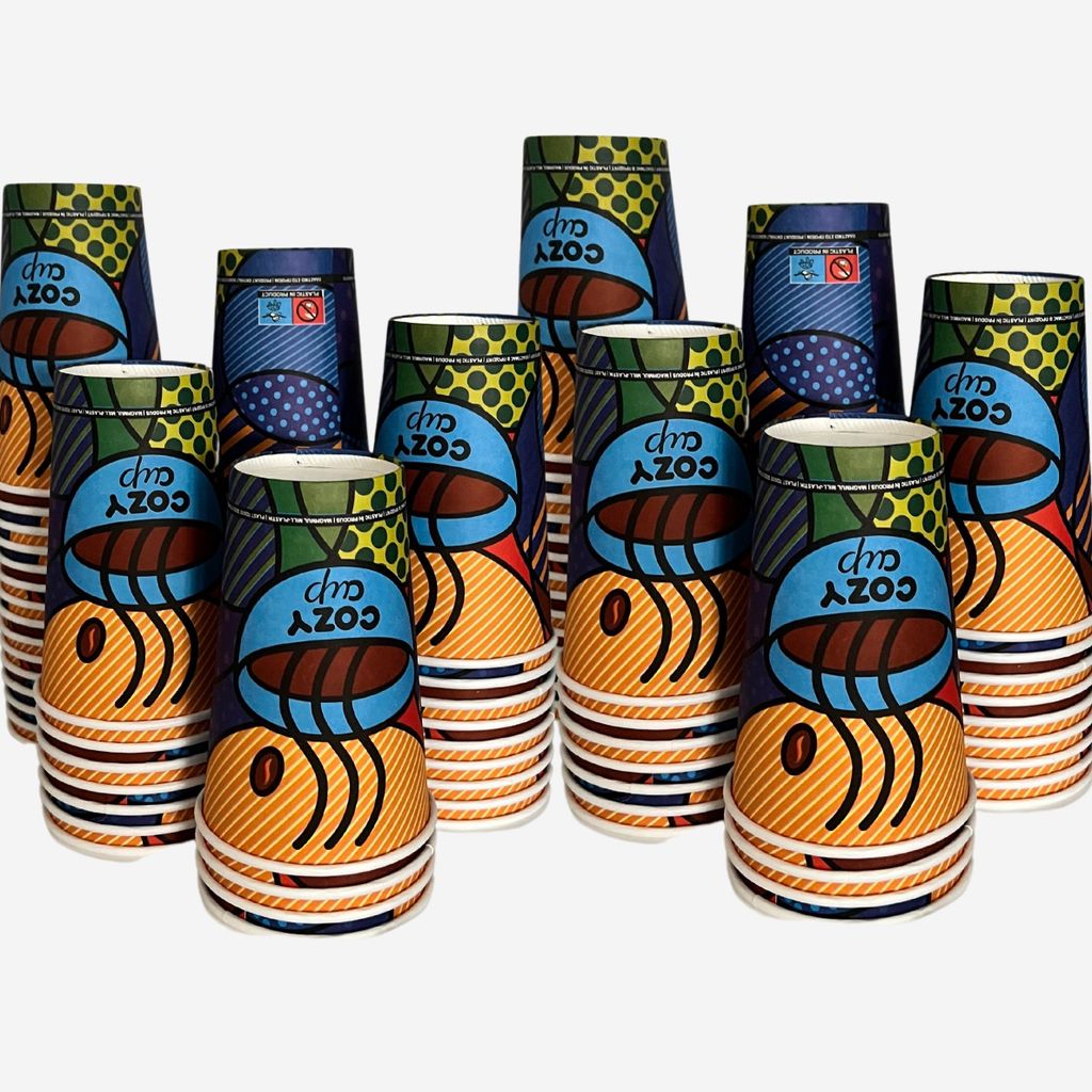 Intertan 100 Kaffeebecher To Go Pappe 475ml Design COZY CUPS Pappbecher Einweg für Kaffee & Tee - Einwegbecher für Heißgetränke bis 95°C und K...