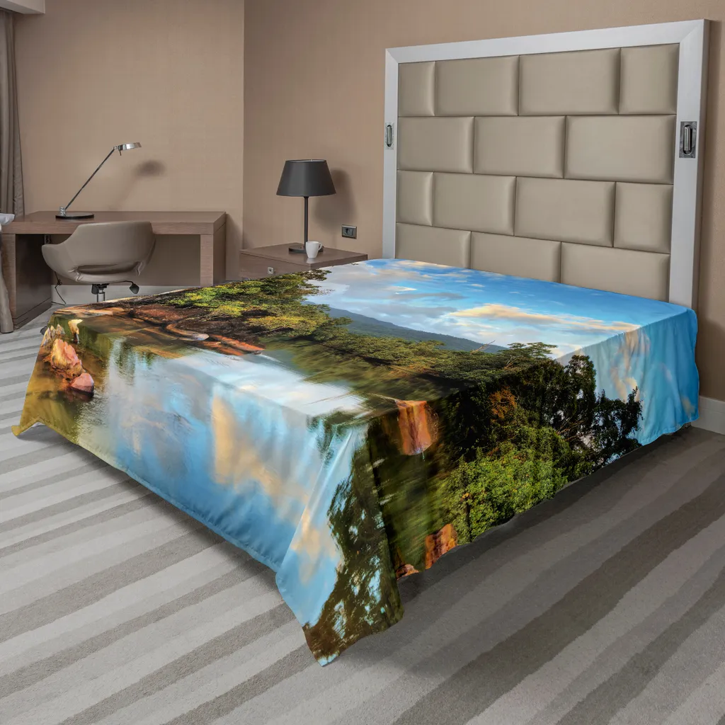 Grand drap de lit plat décoratif motif Jungle Tropicale Multicolore