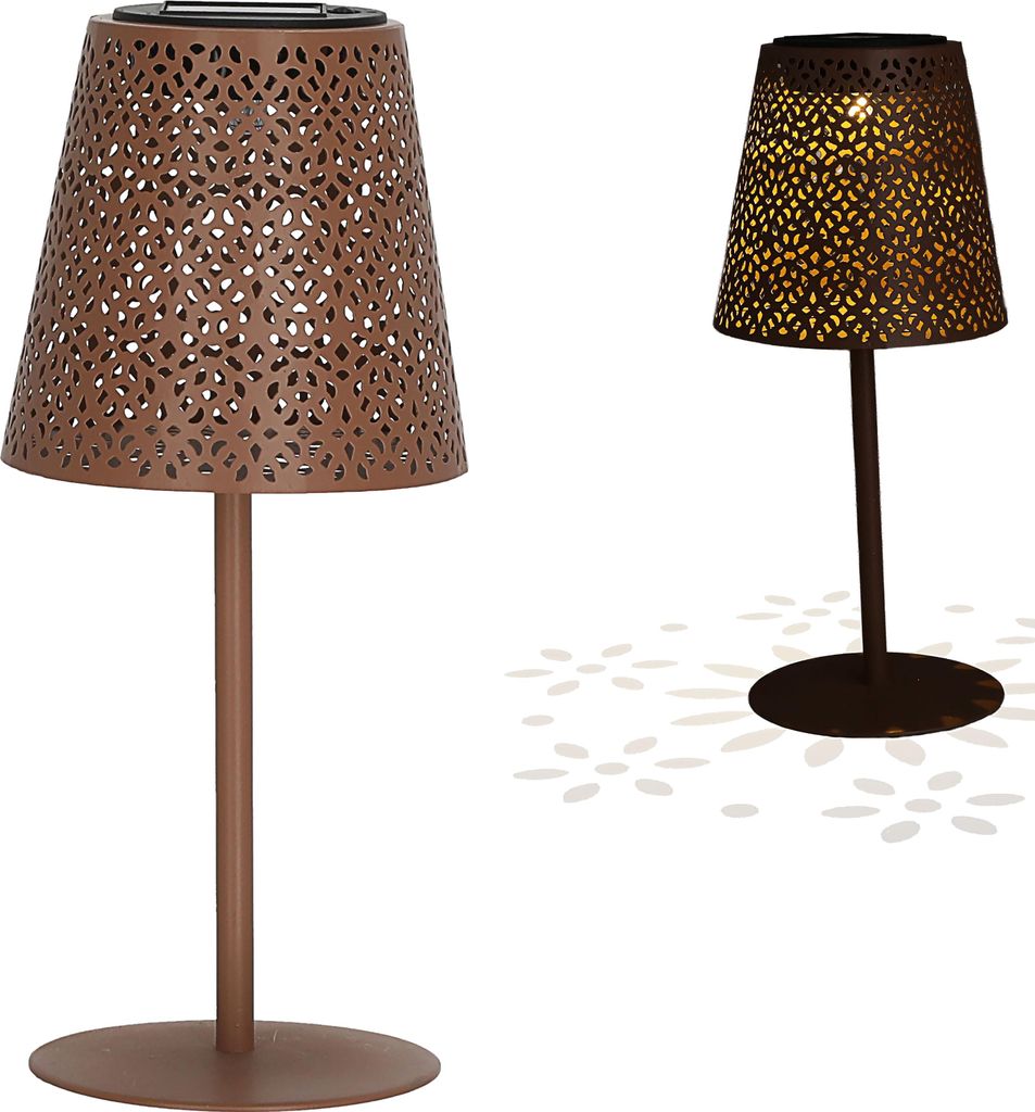 LED Solar Tischleuchte 'Cannes' Muster gestanzt braun Produktbild 