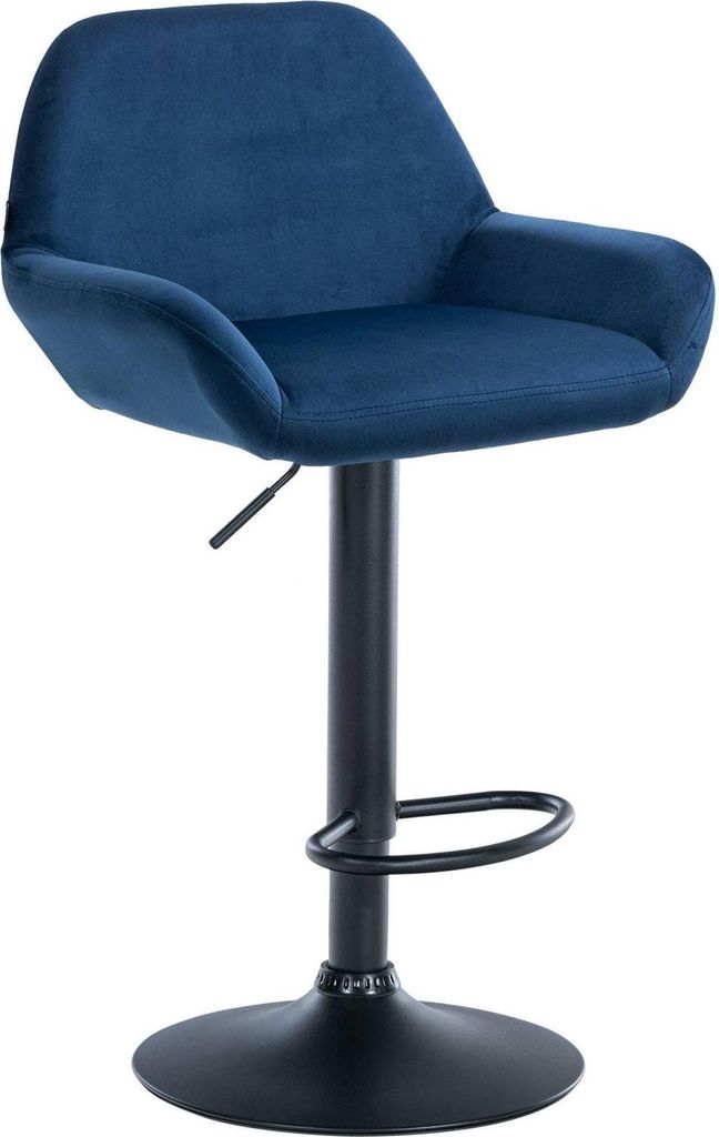 Moderner Barhocker aus Samt – Samthocker – Hohe Sitzhöhe & 360° drehbar | Farbe: Blau | Grundfarbe: Schwarz