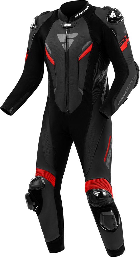 SHIMA Hyper RS perforierte 1-Teiler Motorrad Lederkombi, schwarz/rot, 52
