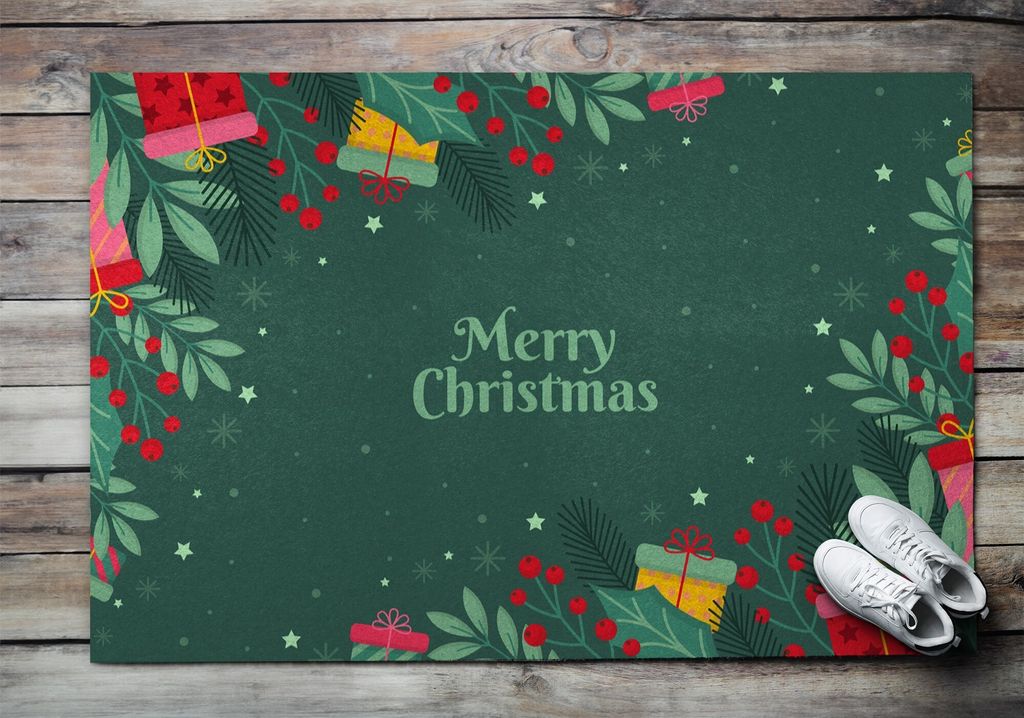 Fußmatte Aussen - Schuhmatte Haustür- Schmutzfangmatte Türvorleger - Outdoor Teppich Schmutzfänger - 150x100 cm - Frohe Weihnachten