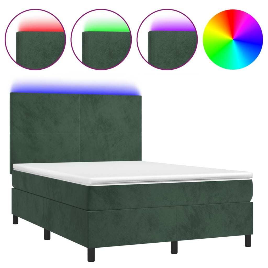 Boxspringbett mit Matratze & LED Dunkelgrün 140x200 cm Samt