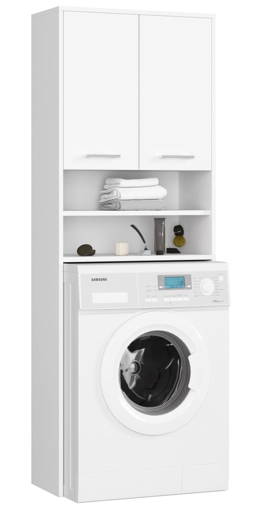 Akord Überbauschrank Für Waschmaschine Badezimmer-Hochschrank Weiß 64X30X180 Cm