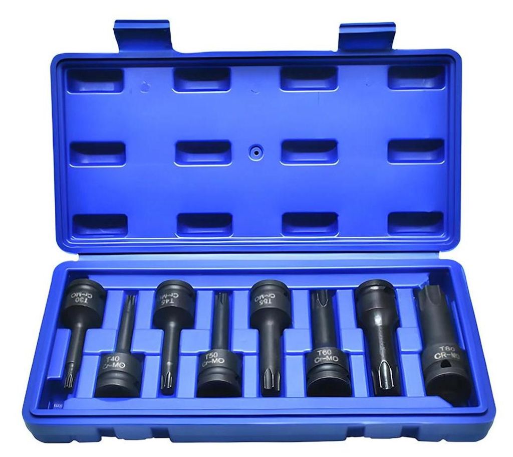 Torx Steckschlüsselsatz - 1,27 cm Vierkantantrieb - 8-teilig - Tiefe Nüsse T30–T80 - Chrom-Vanadium-Stahl - Aufbewahrungsbox - Rosa