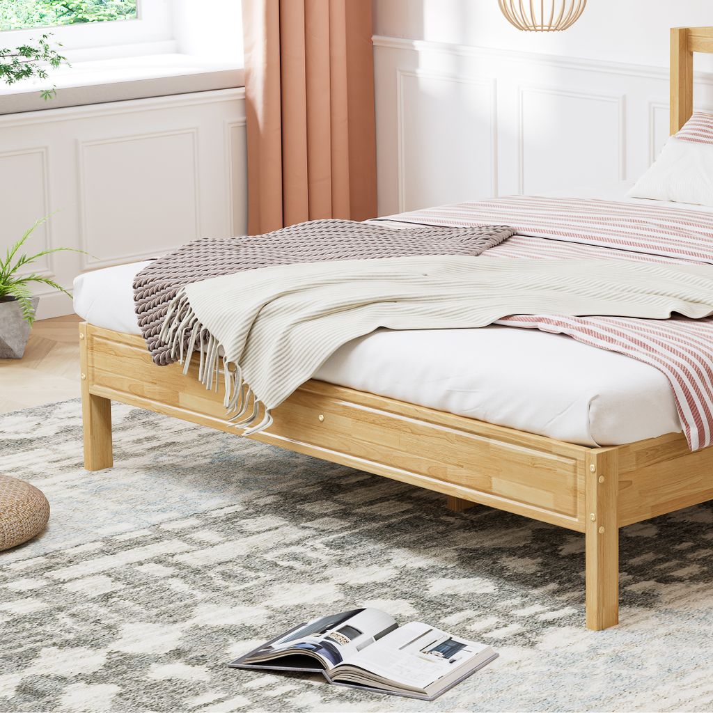 Rattan Doppelbett, Kiefer & PE-Rattan, 15 Latten, Stabile Produktbild 