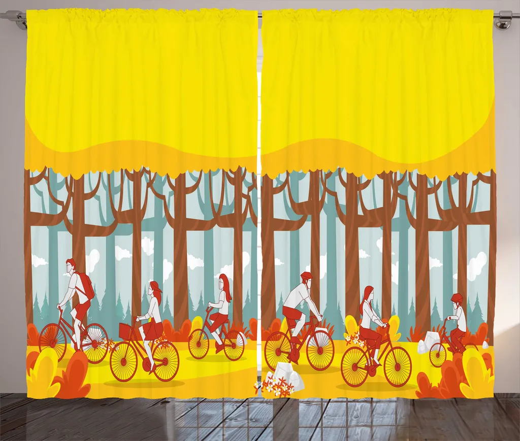 ABAKUHAUS Rideau Rustique Vélo 280x225cm en Tissu Jaune Multicolore