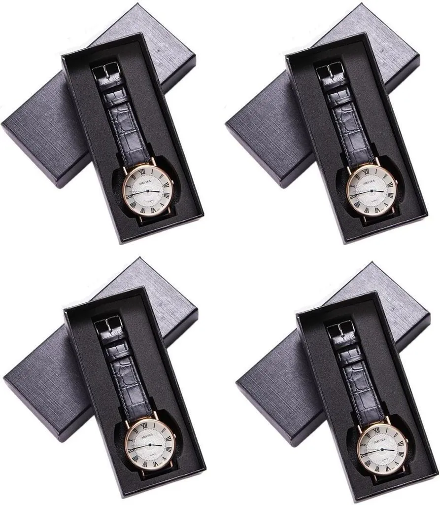 set di 4 scatole regalo per 1 orologio, scatola per orologi 145 x 65 mm in nero, scatola regalo per diversi tipi di orologi, custodia per orologi in cartone, custodia per orologi per diversi tipi di orologi - 1