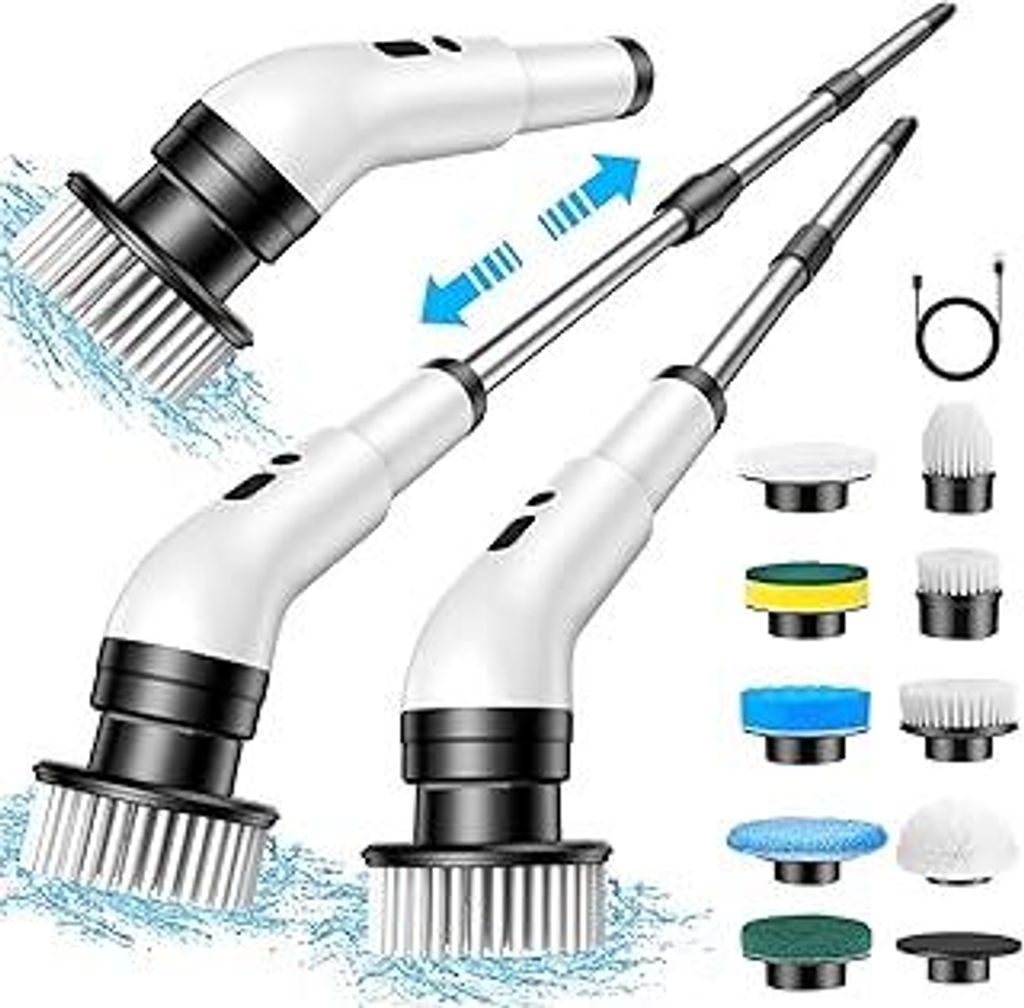 Elektrische Reinigungsbürste, 9 in 1 Elektrische Reinigungsbürste Haushalt 2 Modi Elektrischer Spin Scrubber Electric Cleaning Brush mit 34-130cm...