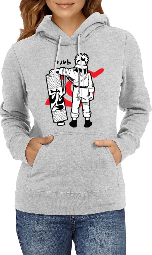 Damen Kapuzenpullover Japan Anime Manga Naruto Uzumaki 03 Uzumaki Family, Lady 2XL / Grau