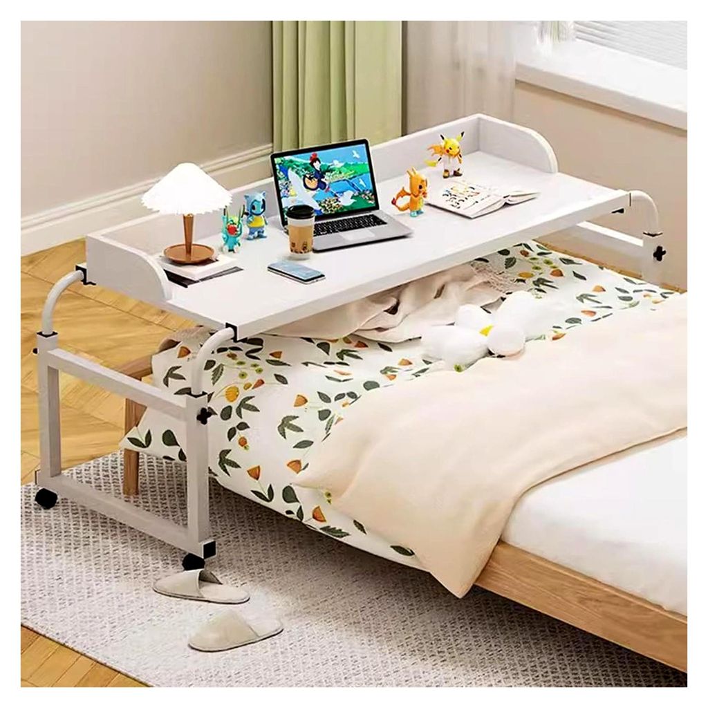 Höhenverstellbarer Betttisch, mobiler Überbetttisch mit Rollen, 65–95 cm, Schreibtisch, Rolltisch, medizinischer Tisch, dehnbar, praktisches De...