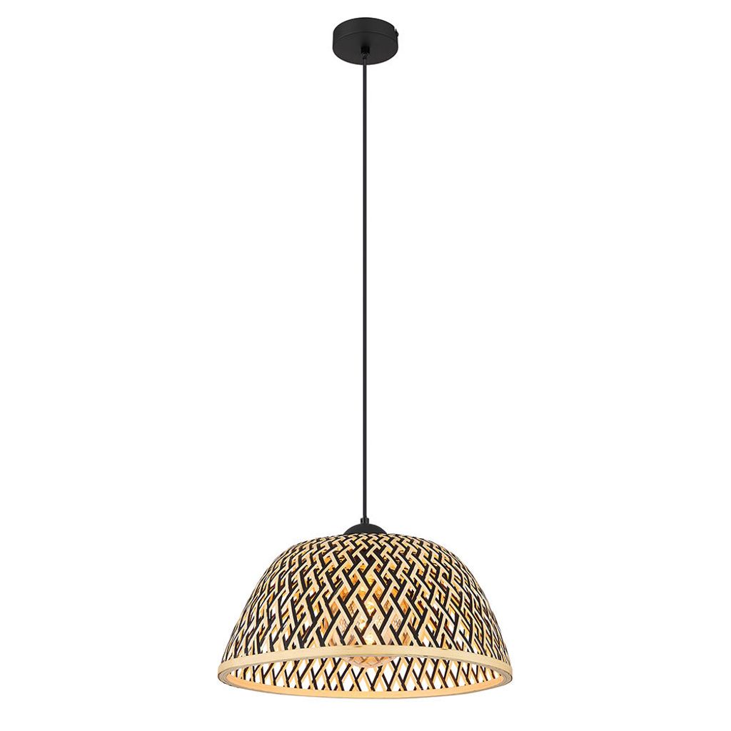 Hängelampe, Metall Bambus Schirm, braun schwarz matt, D 40cm