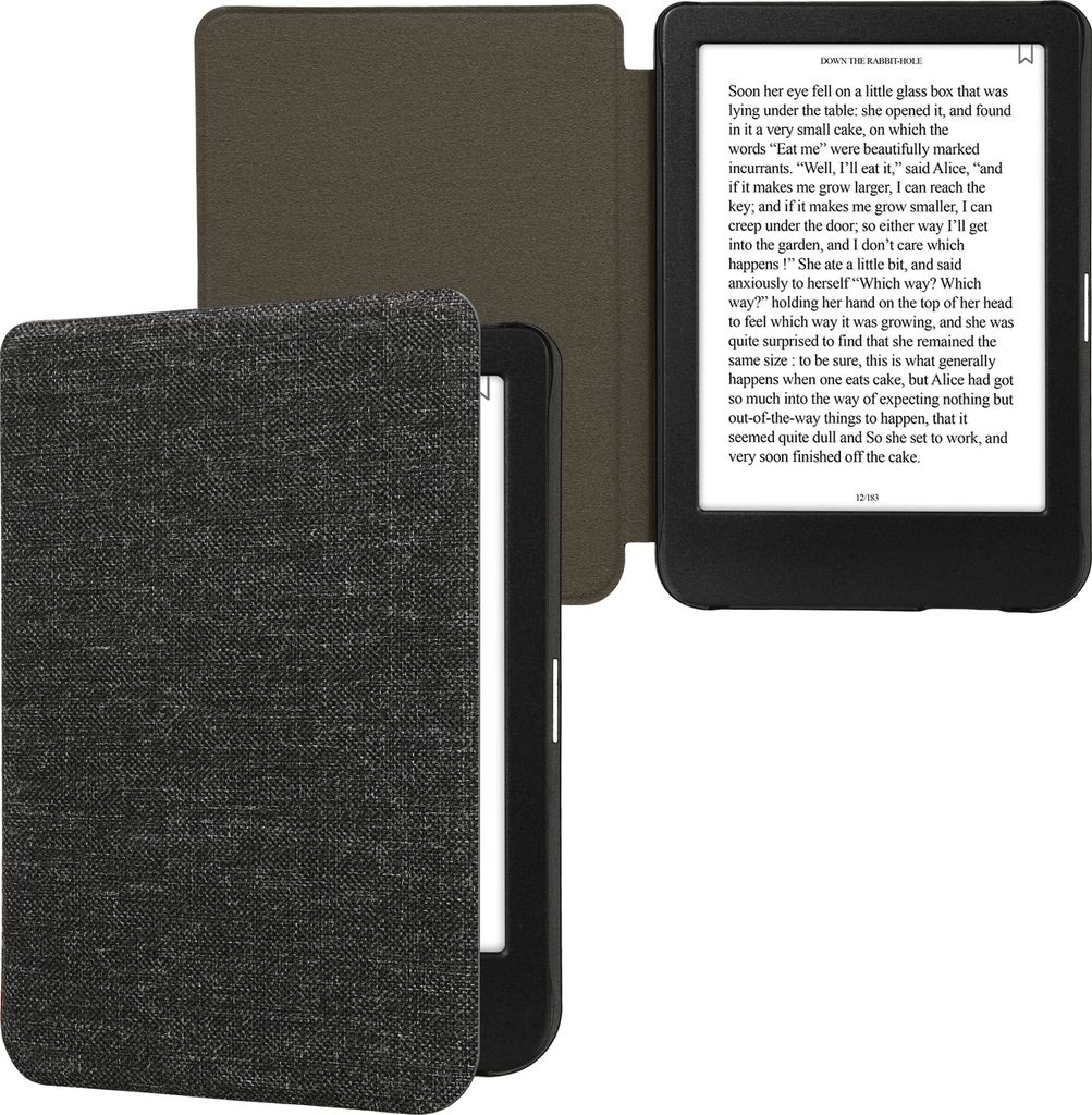 kwmobile Hülle kompatibel mit Kobo Clara BW / Clara Colour / Tolino Shine (5) / Shine Color - Stoff eReader Schutzhülle Cover Case - Dunkelgrau