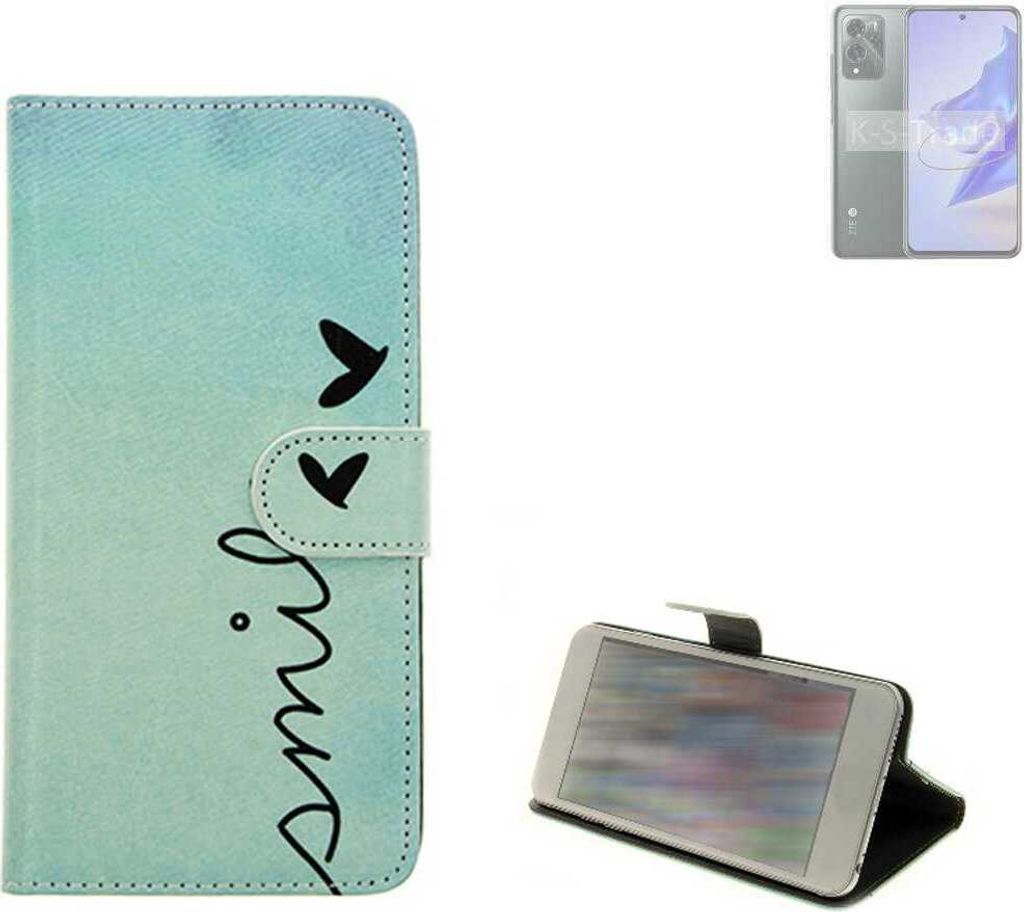K-S-Trade Schutz Hülle Handy Hülle kompatibel mit ZTE Voyage 70 Hülle Handyhülle cover bookstyle Etui Handyhülle “smile“ türkis