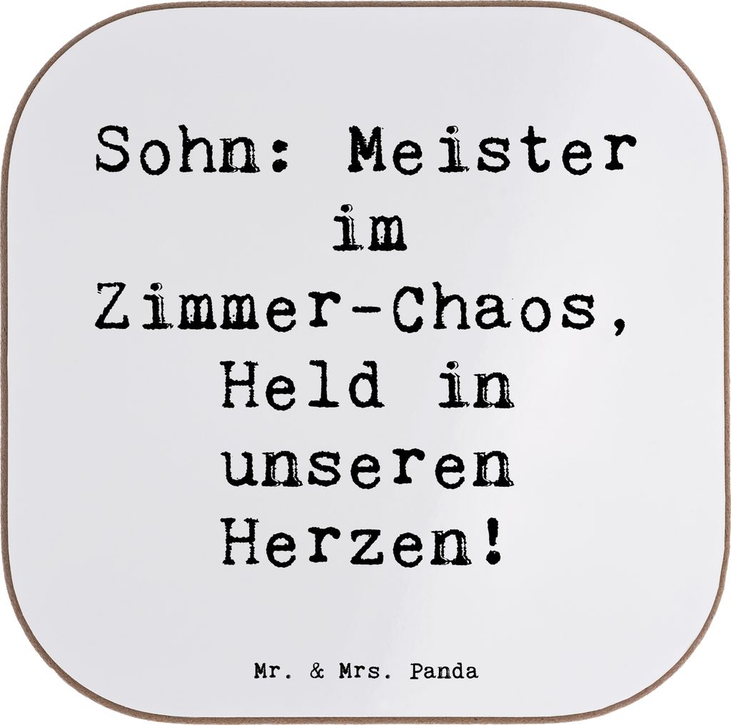 Mr. & Mrs. Panda Personalisierte Glasuntersetzer Sohn Chaosheld - Weiß - Geschenk, Lächeln, persönliche Erinnerungen, Erziehung, Bierdeckel bedr...