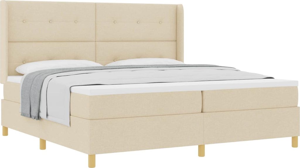 vidaXL Boxspringbett mit Kopfteil Creme 200 x 200 cm Stoff
