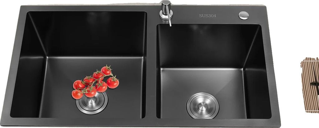Schwarzes Doppelwaschbecken, PVD-Nano-Oberfläche, Geräuschreduzierung, schwarz