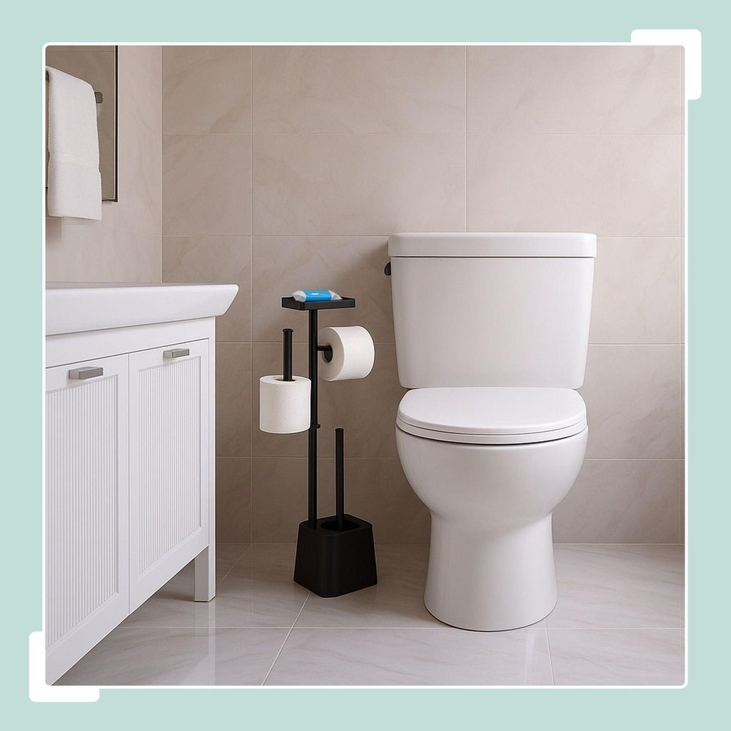 Toilettenpapierhalter mit Ablage und Bürste - Metall