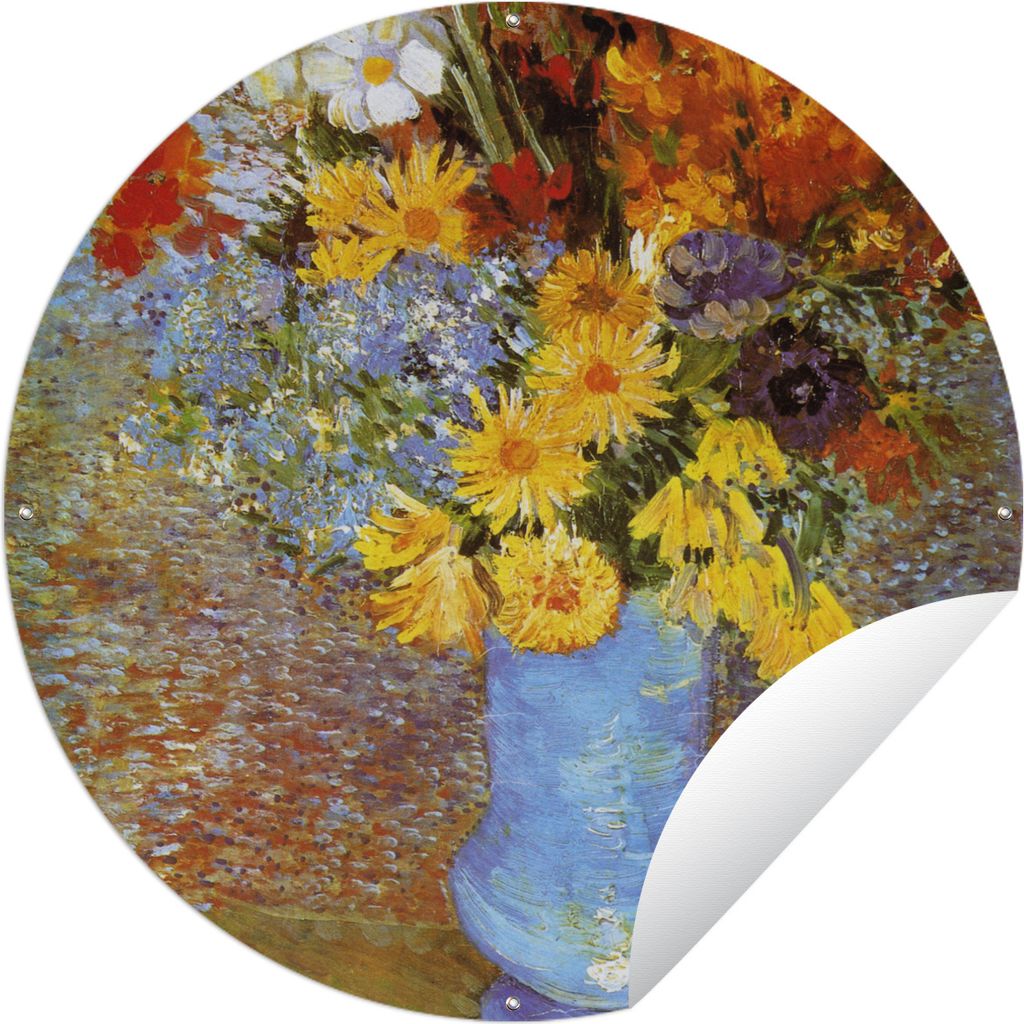 MuchoWow Gartenposter Outdoor-Poster Rund Vase mit Gänseblümchen und Anemonen - Vincent van Gogh Ø 60 cm Gartendeko Rundes Poster draußen