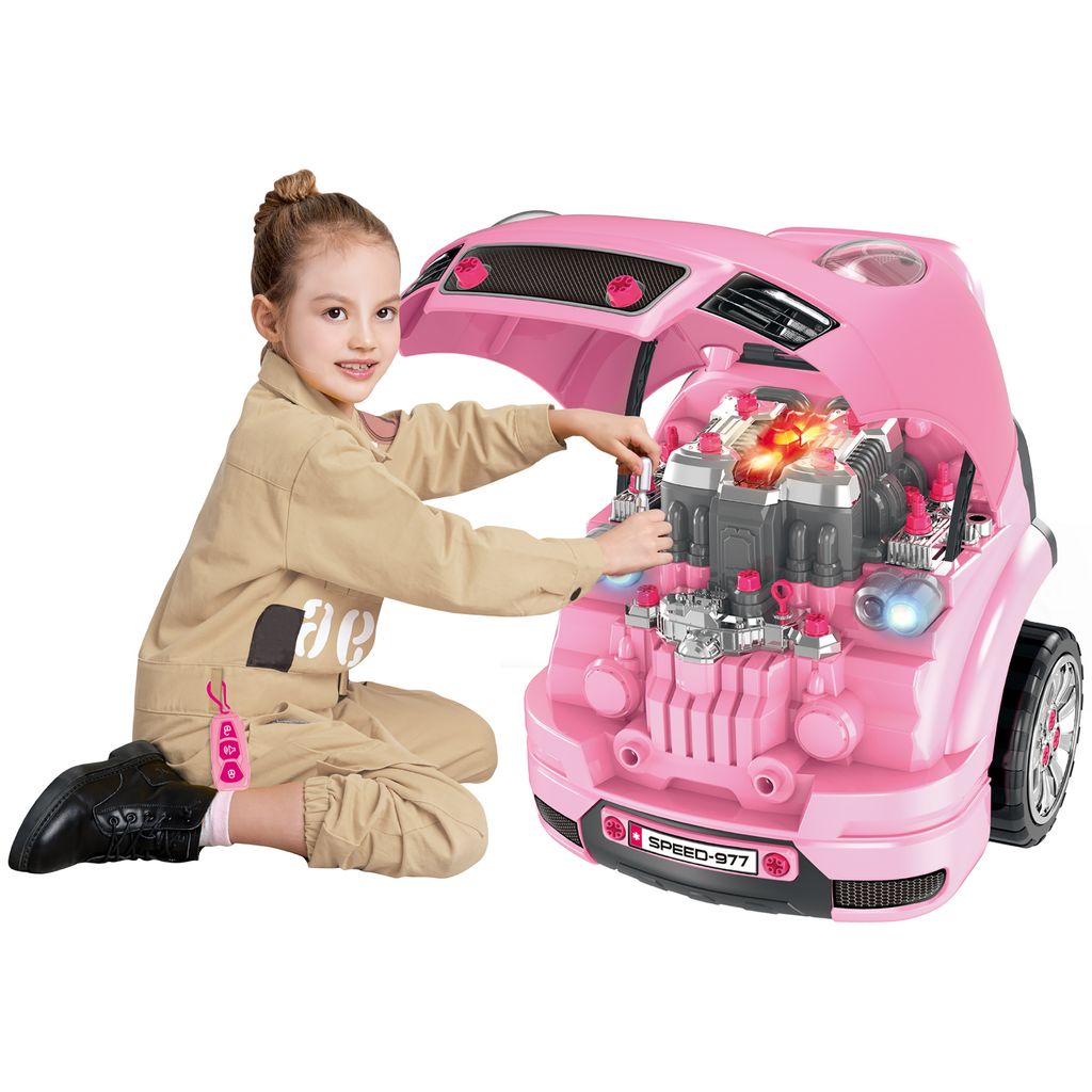 HOMCOM LKW-Motor für Kinder ab 3 Jahren, Spielzeug-Motoren-Set mit 61 Teilen, Lenkradhupe, Scheinwerfern, Aufbewahrungsbox und Rädern, 40 x 39 x ...