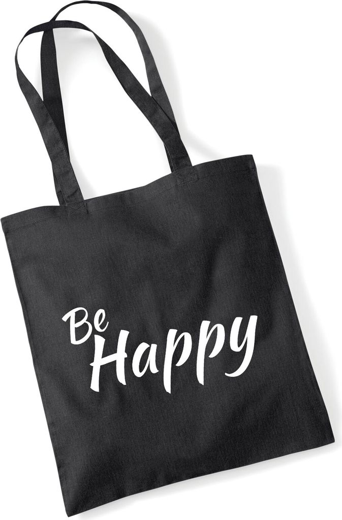 Huuraa Jutebeutel Be Happy Schriftzug Geschenk 10 Liter Black Baumwolle Be Happy Präsent