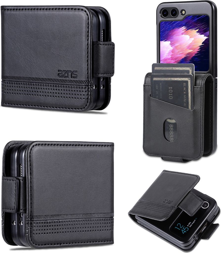 Leder Hülle für Samsung Galaxy Z Flip6 / Z Flip7 FE, Klapphüllen Brieftasche Magnetverschluss Schutzhülle Schwarz