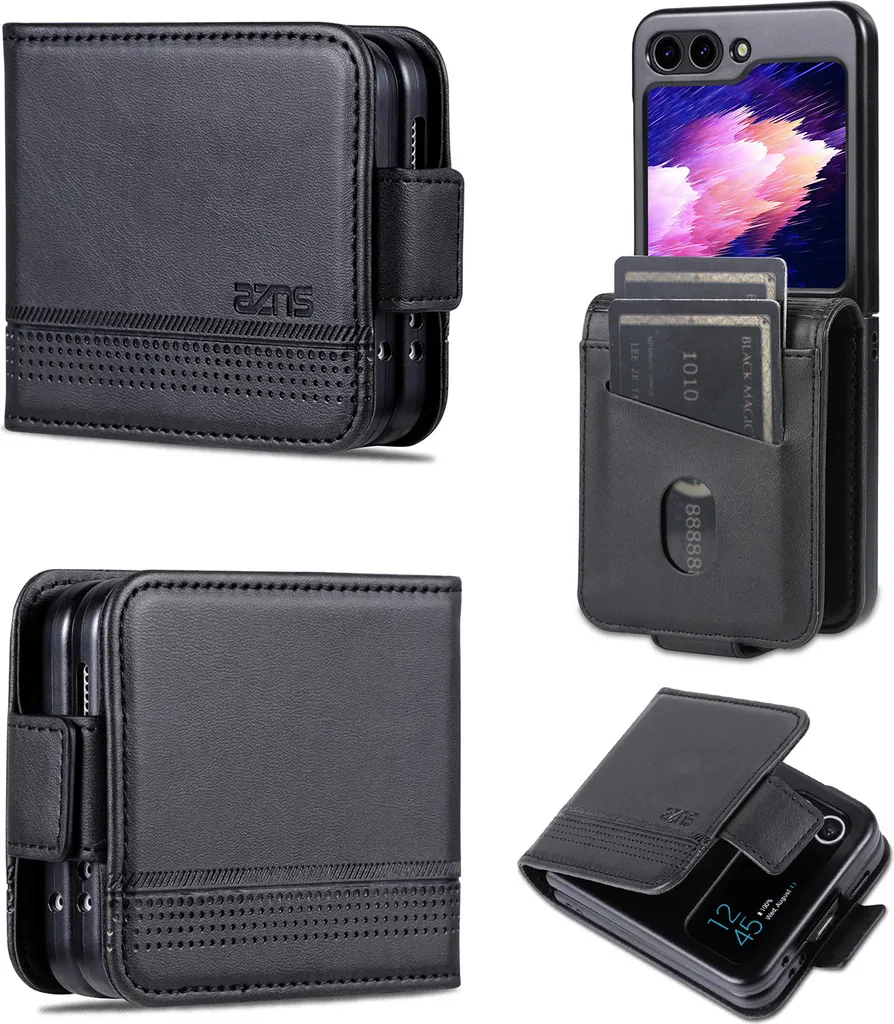 Custodia Flip 5 con Supporto e Magnete - Cover Pelle Portacarte Nero